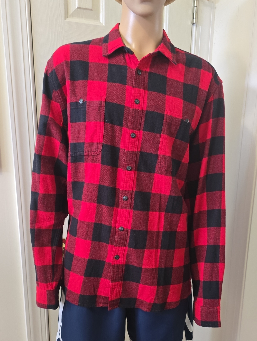 Sonoma Mens Big & Tall Red & Black Plaid Button-Up Flannel Shirt Size XXL